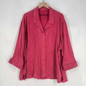 Tianello TENCEL Plus Sized Aida Blouse Button Front Garment‎ Dyed Raspberry 2X